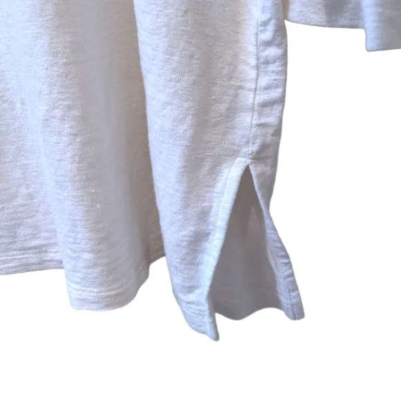 Chico's Beaded Embellished Notched Crew Neck 3/4 Sleeve White Linen Top (XL) - Picture 8 of 8